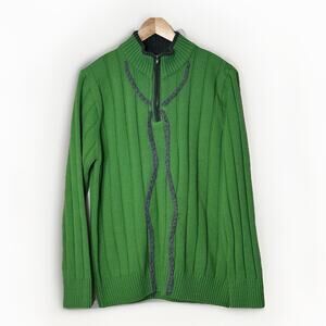 Defacto 1/4 Zip Pullover Sweater Mens L Green Wool Blend Heavy Knit Cabincore